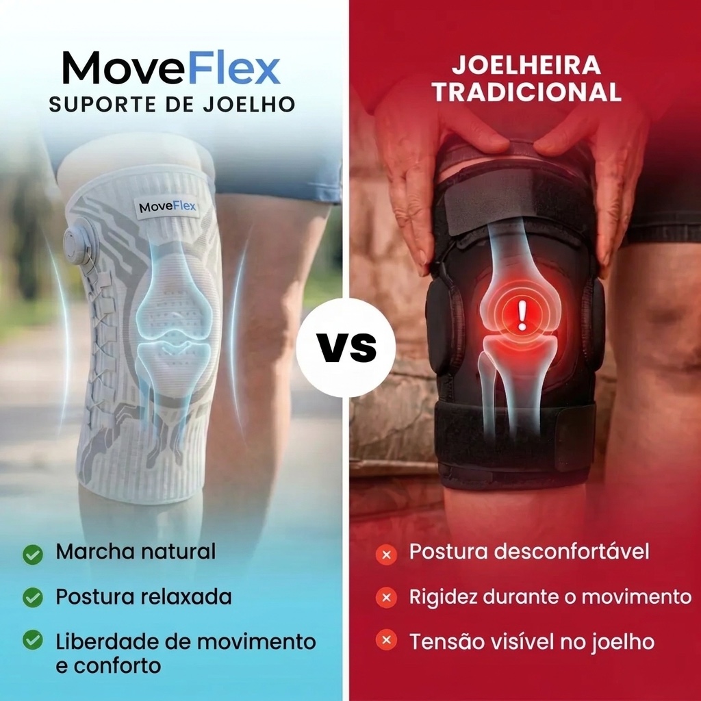 Comparação entre a MoveFlex e uma joelheira tradicional